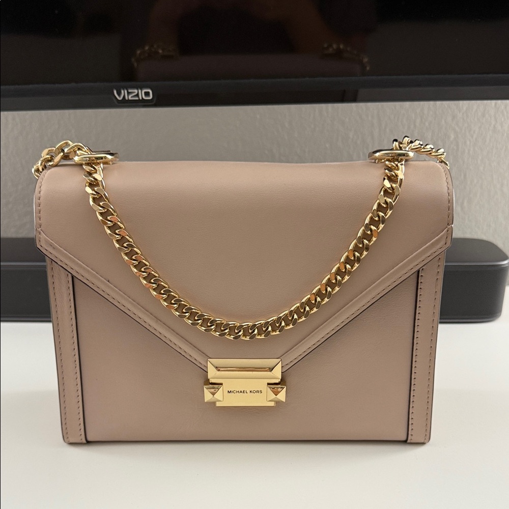 Michael Kors Beige Crossbody Bag with Gold Chain